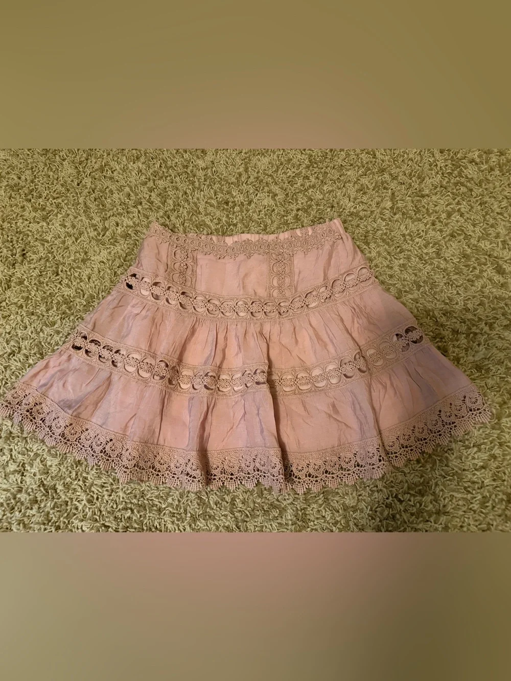 Elan Dusty Pink Tiered Crochet Lace Boho Festival Mini Skirt Large